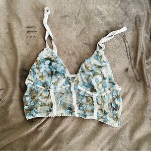 SHEIN Sheer Camisole with Blue Floral Embroidery